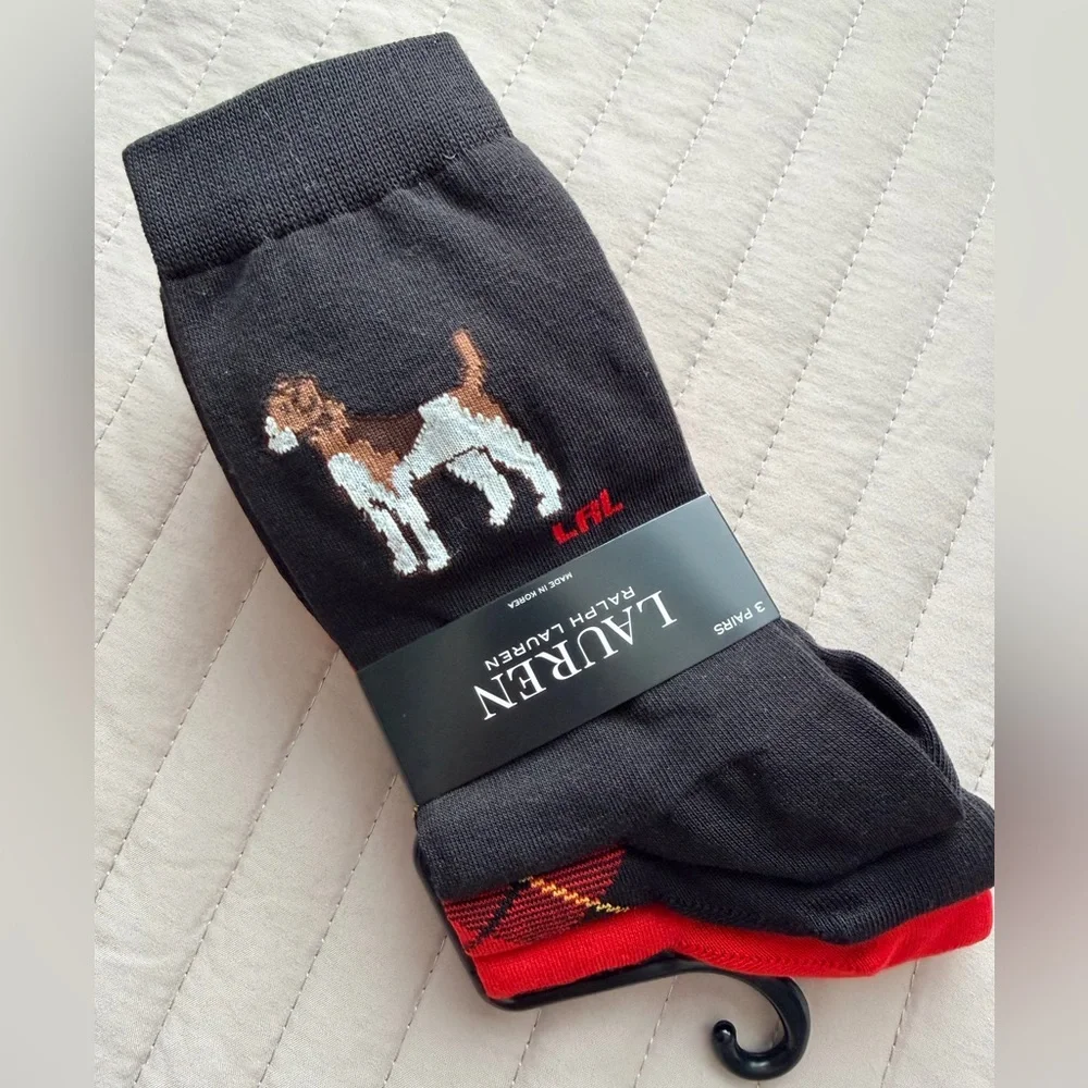 NEW LAUREN Ralph Lauren Foxhound and Plaid Crew Socks 3-Pack
